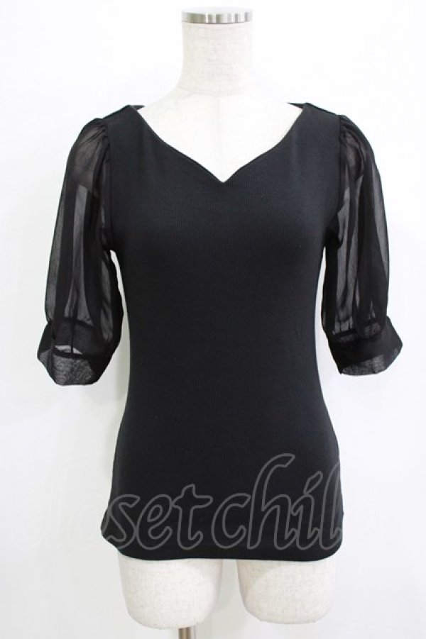 画像1: an another angelus / 楊柳シフォンスリーブテレコT Free BLACK H-25-12-27-1045-CA-TO-NS-ZH (1)