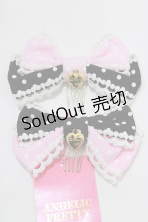 画像: Angelic Pretty / Lovely Dot配色リボンコーム  ブラック/ピンク H-25-12-27-1056-AP-AC-NS-ZH