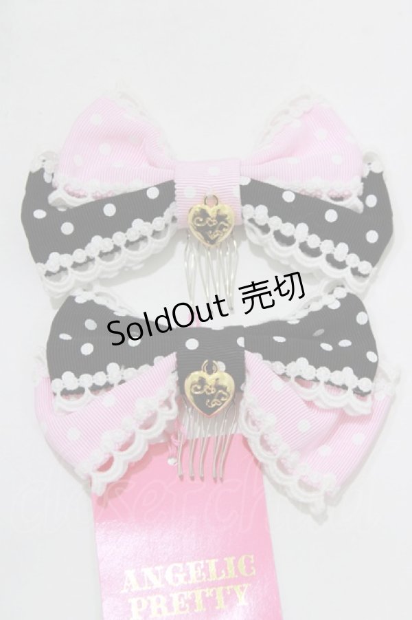 画像1: Angelic Pretty / Lovely Dot配色リボンコーム  ブラック/ピンク H-25-12-27-1056-AP-AC-NS-ZH (1)
