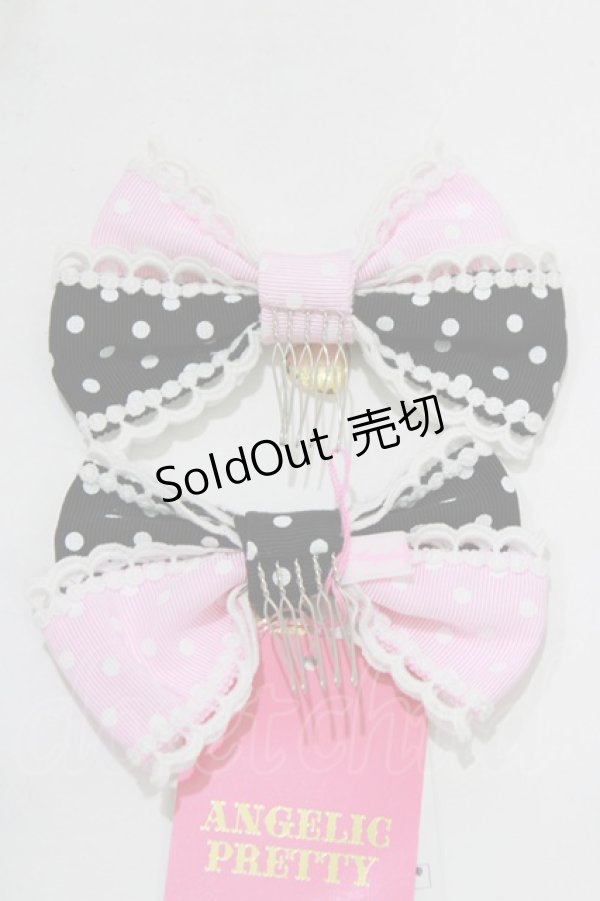 画像2: Angelic Pretty / Lovely Dot配色リボンコーム  ブラック/ピンク H-25-12-27-1056-AP-AC-NS-ZH (2)