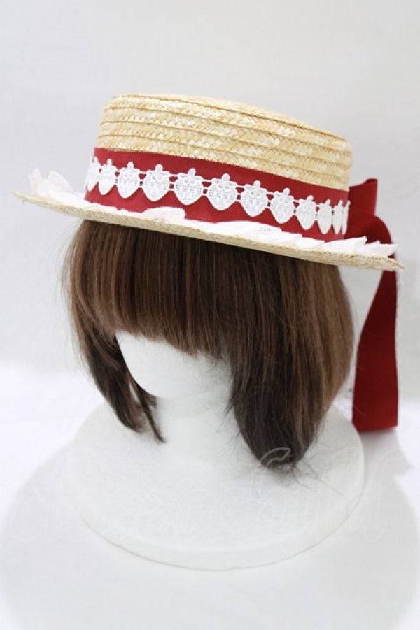 画像1: BABY,THE STARS SHINE BRIGHT / Juicy Strawberry Memoryカンカン帽  ナチュラル/エンジ H-25-12-27-1057-BA-AC-NS-ZH (1)