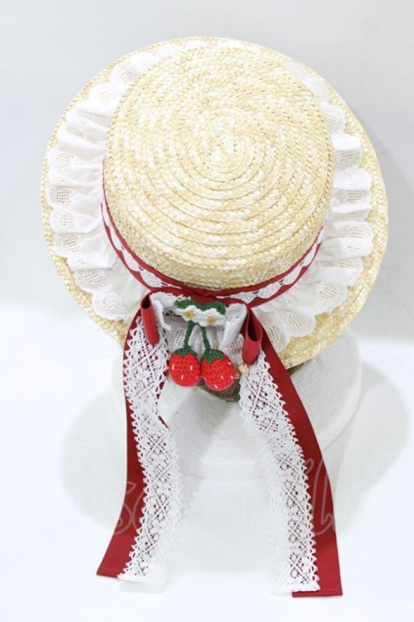 画像2: BABY,THE STARS SHINE BRIGHT / Juicy Strawberry Memoryカンカン帽  ナチュラル/エンジ H-25-12-27-1057-BA-AC-NS-ZH (2)