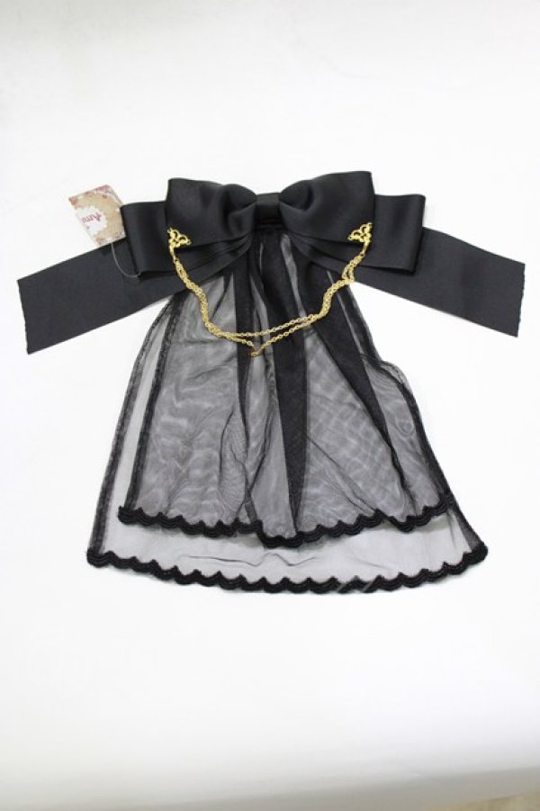 画像2: Amavel / Arcanum Amuletベール付きスリーピンリボン  ブラック H-25-12-27-1058-CA-AC-NS-ZH (2)