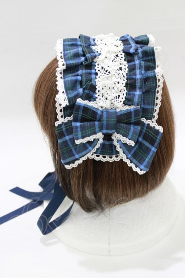 画像2: axes femme kawaii / タータンチェックヘッドドレス  ブルー H-25-12-27-1059-AX-AC-NS-ZH (2)