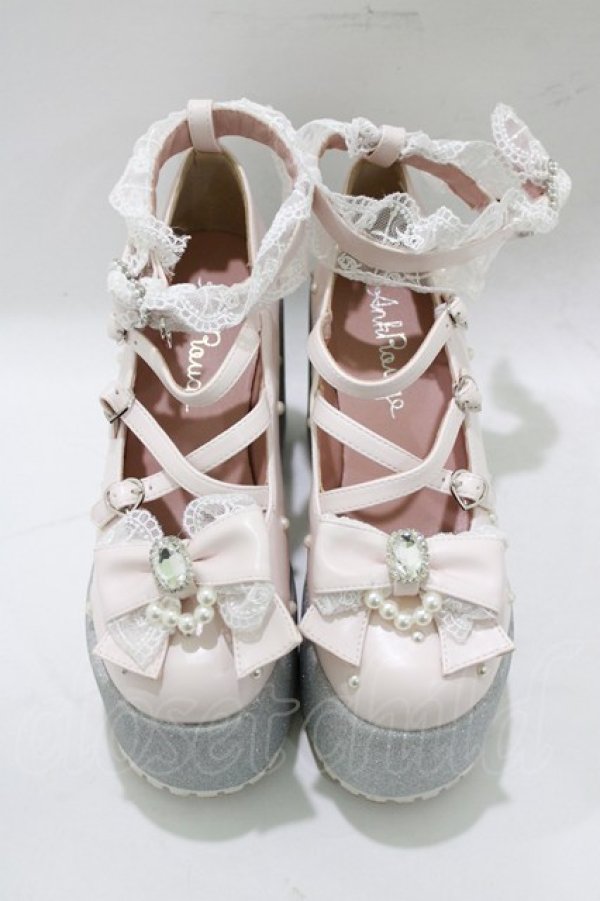 画像1: Ank Rouge / パールキラキラリボン厚底シューズ LL/25〜25.5cm ピンク H-25-12-27-1083-CA-SH-NS-ZH (1)