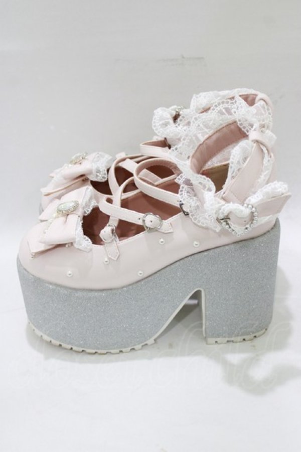 画像2: Ank Rouge / パールキラキラリボン厚底シューズ LL/25〜25.5cm ピンク H-25-12-27-1083-CA-SH-NS-ZH (2)