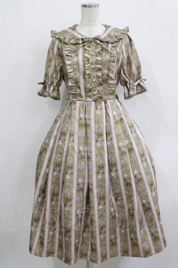 画像1: axes femme kawaii / RosyBear柄ワンピース M グリーン H-25-12-27-1010-AX-OP-NS-ZH (1)