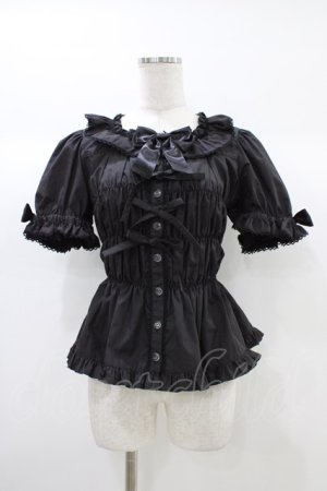 画像: metamorphose / スクエアあきシャーリング半袖ブラウス サイズ1 ブラック H-25-12-28-007-ME-BL-NS-ZH