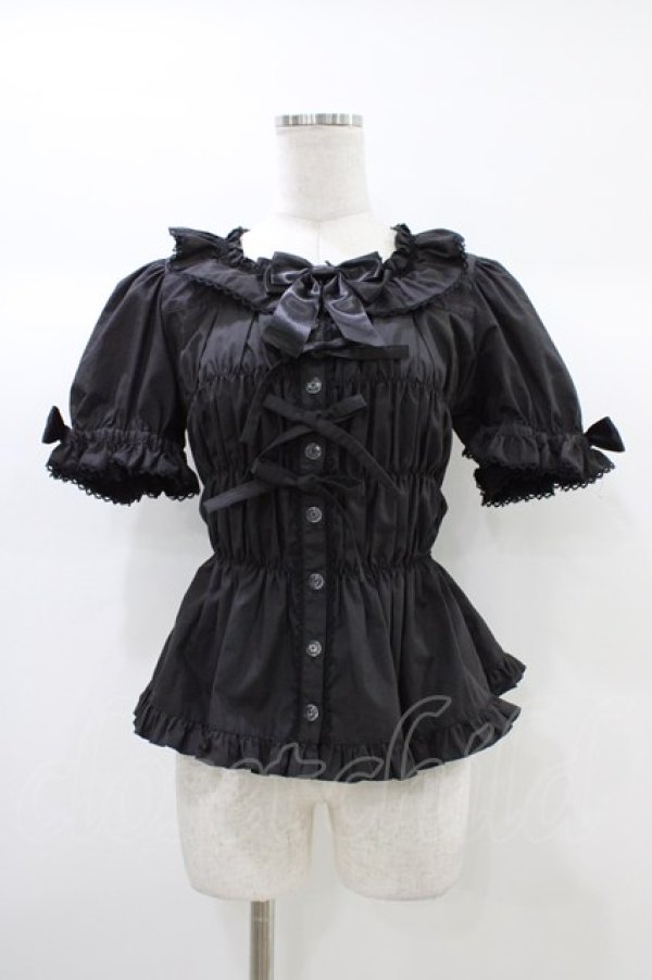 画像1: metamorphose / スクエアあきシャーリング半袖ブラウス サイズ1 ブラック H-25-12-28-007-ME-BL-NS-ZH (1)