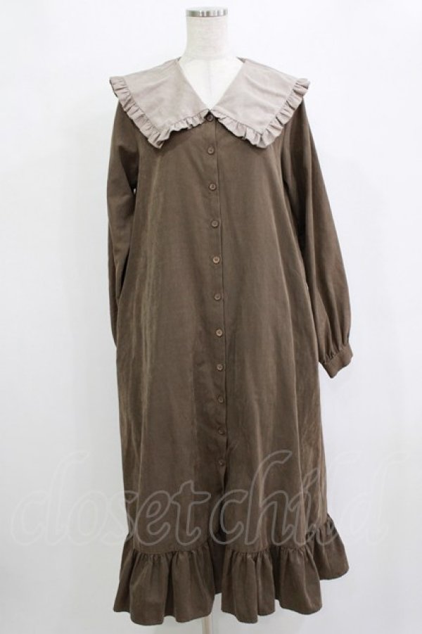 画像1: merry jenny / Bigフリルカラーワンピース  ブラウン H-25-12-28-1028-LO-OP-KB-ZH (1)