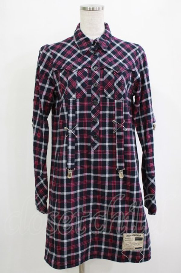 画像1: PEACE NOW / チェックシャツワンピース  ネイビー H-25-12-28-1033-PU-OP-KB-ZH (1)