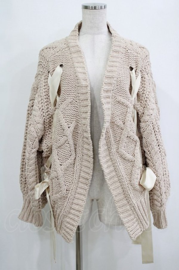 画像1: merry jenny / レースアップケーブルニットカーディガン  ベージュ H-25-12-28-1040-LO-TO-KB-ZH (1)