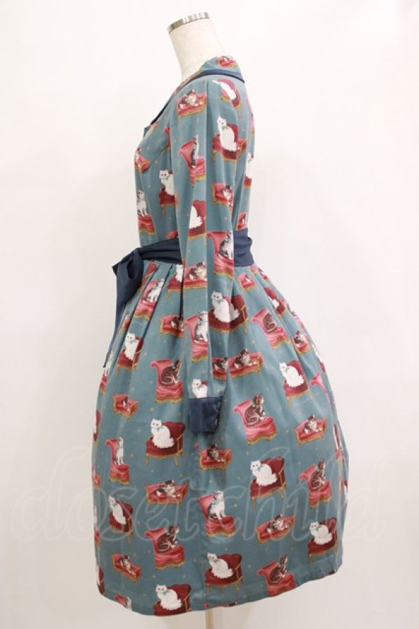 画像2: Melody BasKet / Cats castleフロントボタンワンピース M ブルーグリーン H-25-12-28-1001-LO-OP-KB-ZH (2)