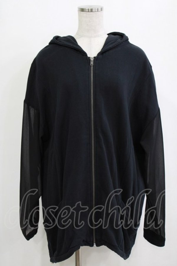 画像1: GLAD NEWS / ジョーゼットスリーブパーカー  ブラック H-25-12-28-1046-GL-TO-KB-ZH (1)