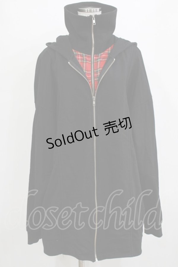 画像1: ankoROCK / レイヤード風ZIPパーカー  ブラック×レッドタータン H-25-12-28-1047-PU-TO-KB-ZH (1)