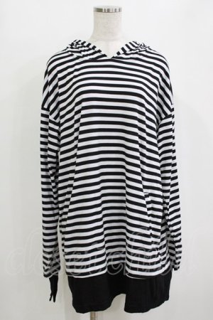 画像: Drug Honey / ネコミミフードボーダープルパーカー  黒×白 H-25-12-28-1056-PU-TO-KB-ZH