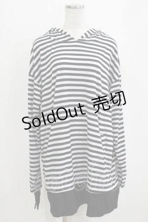 画像: Drug Honey / ネコミミフードボーダープルパーカー  黒×白 H-25-12-28-1056-PU-TO-KB-ZH