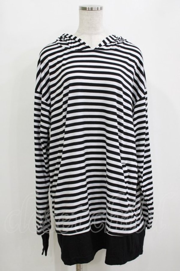 画像1: Drug Honey / ネコミミフードボーダープルパーカー  黒×白 H-25-12-28-1056-PU-TO-KB-ZH (1)