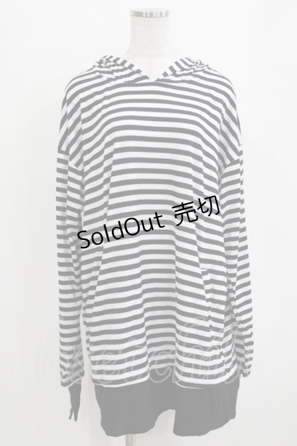 画像1: Drug Honey / ネコミミフードボーダープルパーカー  黒×白 H-25-12-28-1056-PU-TO-KB-ZH (1)