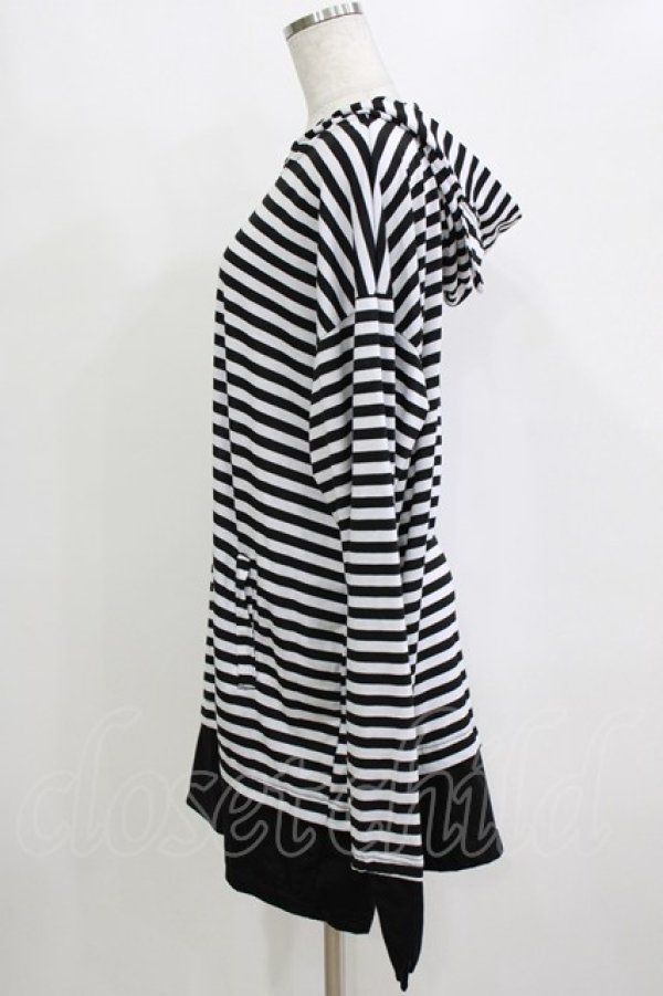 画像2: Drug Honey / ネコミミフードボーダープルパーカー  黒×白 H-25-12-28-1056-PU-TO-KB-ZH (2)