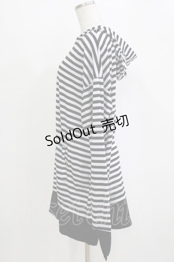 画像2: Drug Honey / ネコミミフードボーダープルパーカー  黒×白 H-25-12-28-1056-PU-TO-KB-ZH (2)