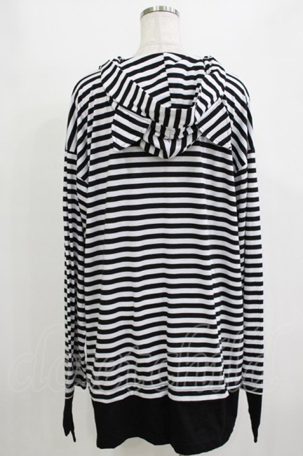 画像3: Drug Honey / ネコミミフードボーダープルパーカー  黒×白 H-25-12-28-1056-PU-TO-KB-ZH (3)