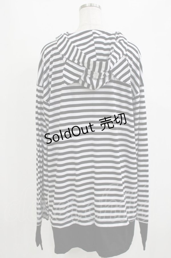 画像3: Drug Honey / ネコミミフードボーダープルパーカー  黒×白 H-25-12-28-1056-PU-TO-KB-ZH (3)