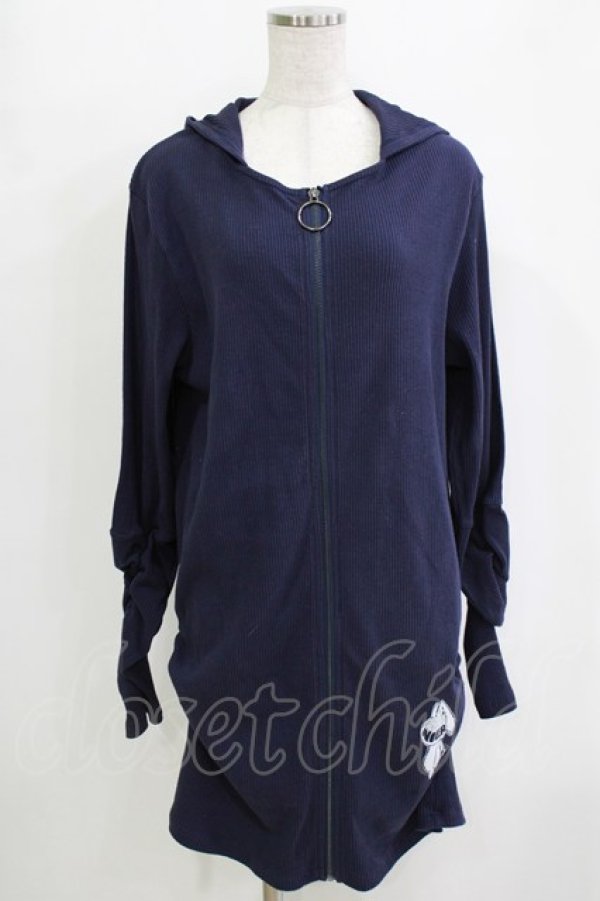 画像1: NieR Clothing / ギャザースリーブリブパーカー  ネイビー H-25-12-28-1061-PU-TO-KB-ZH (1)