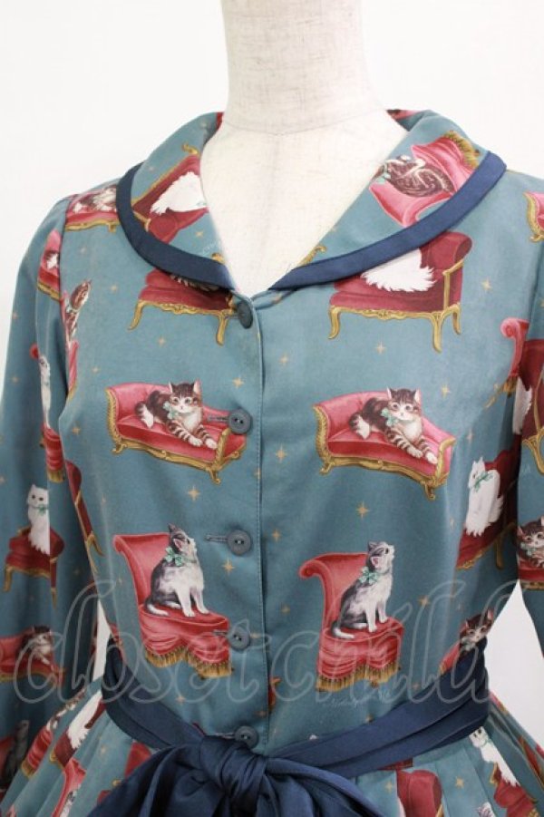 画像5: Melody BasKet / Cats castleフロントボタンワンピース M ブルーグリーン H-25-12-28-1001-LO-OP-KB-ZH (5)