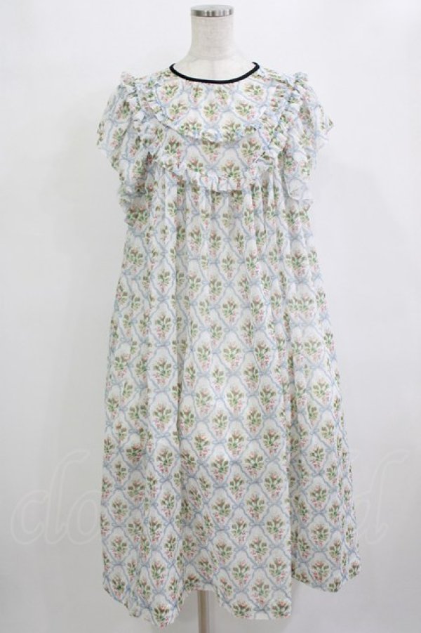 画像1: Maison de minette / "Ruban et rose" frill sleeve dress  ブルー H-25-12-28-1018-LO-OP-KB-ZH (1)