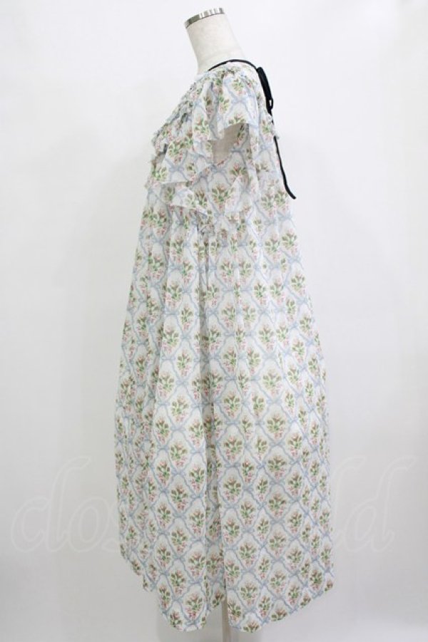 画像2: Maison de minette / "Ruban et rose" frill sleeve dress  ブルー H-25-12-28-1018-LO-OP-KB-ZH (2)