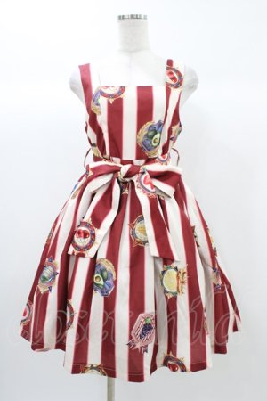 画像: To Alice / ストライプラベルジャンパースカート S レッド H-25-12-28-026-LO-OP-NS-ZH