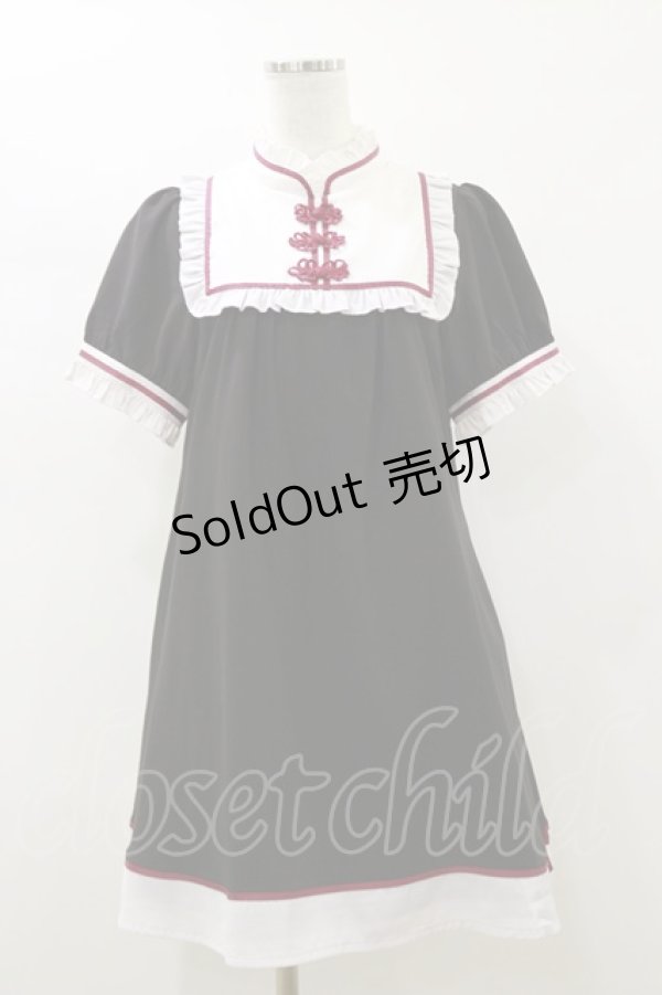 画像1: Amavel / チャイナモチーフ 半袖ワンピース Free ブラック H-26-01-03-077-CA-OP-NS-ZH (1)