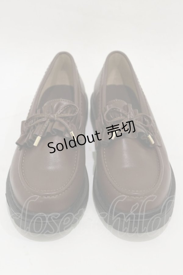 画像1: m petit by misako / AMリボンフリルローファー LL ブラウン H-26-01-03-019-LO-SH-NS-ZH (1)