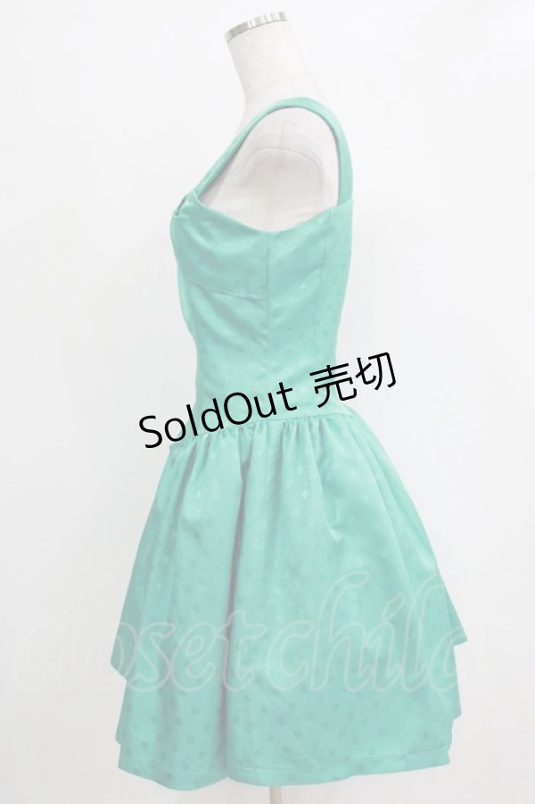 画像2: pays des fees  / ドットジャガードリボンワンピース 9号 ターコイズ H-26-01-04-023-PU-OP-KB-ZH (2)