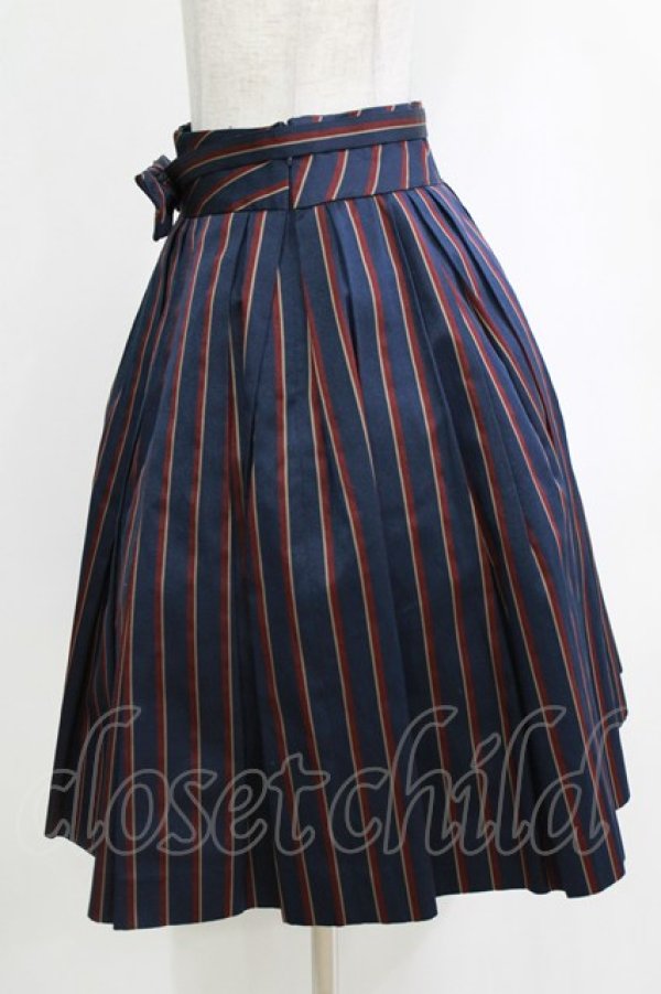画像2: Jane Marple / レジメンタルストライプのトリプルタックスカート M ネイビー H-26-01-04-031-JM-SK-KB-ZH (2)