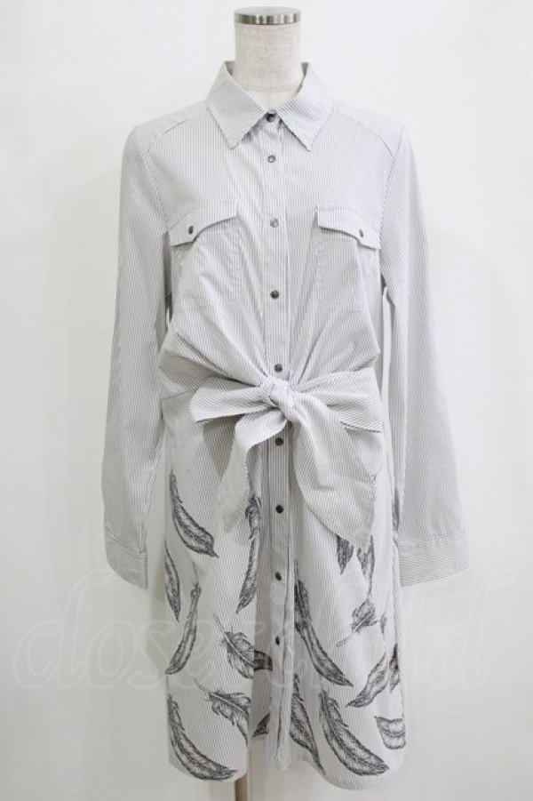 画像1: Rozen Kavalier / 羽根プリントストライプシャツワンピース  白 H-26-01-04-042-OO-OP-KB-ZH (1)