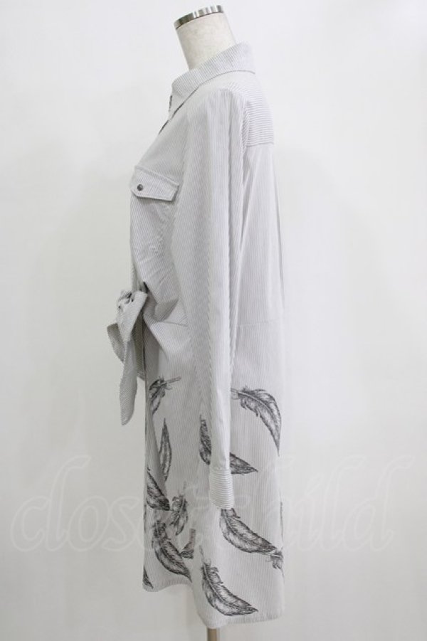 画像2: Rozen Kavalier / 羽根プリントストライプシャツワンピース  白 H-26-01-04-042-OO-OP-KB-ZH (2)