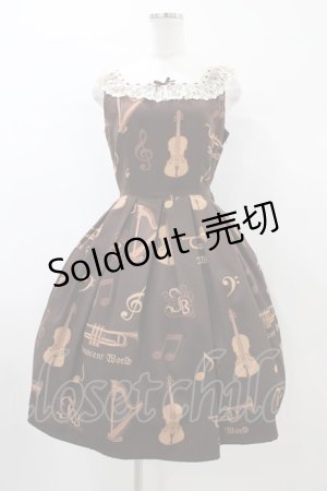 画像: Innocent World / オーケストラの楽器柄ジャストウエストジャンパースカート M92cm ショコラ H-26-01-04-1028-IW-OP-NS-ZH