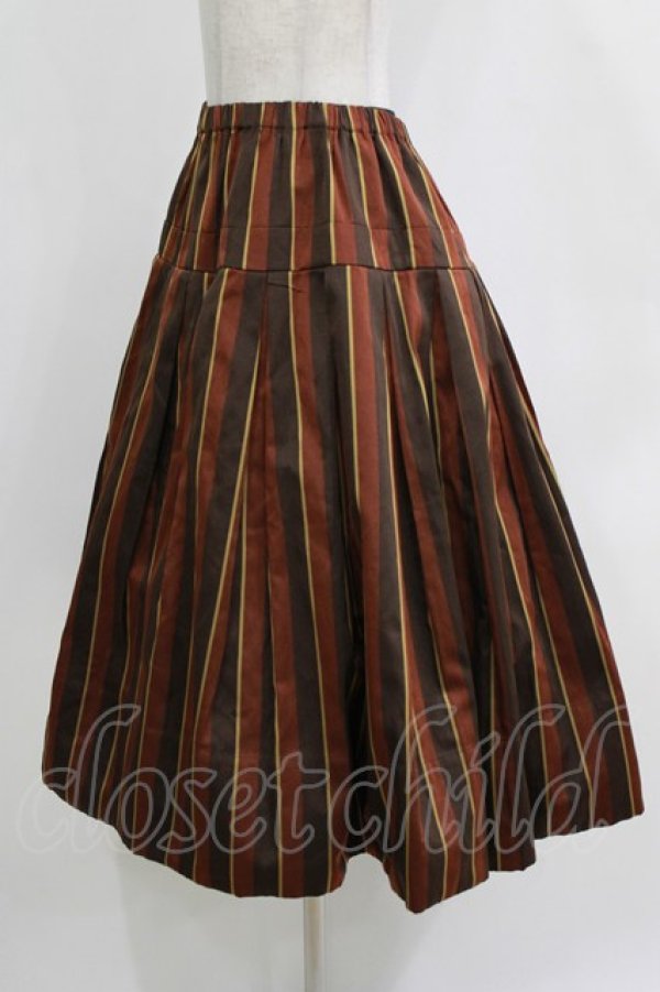 画像2: Jane Marple / Regimental stripe gored skirt M ブラウン H-26-01-04-015-JM-SK-KB-ZH (2)