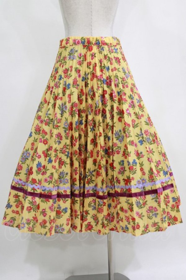 画像3: Jane Marple Dans Le Salon / Flowers of Jouy double accordion skirt M マスタード H-26-01-04-017-JM-SK-KB-ZH (3)