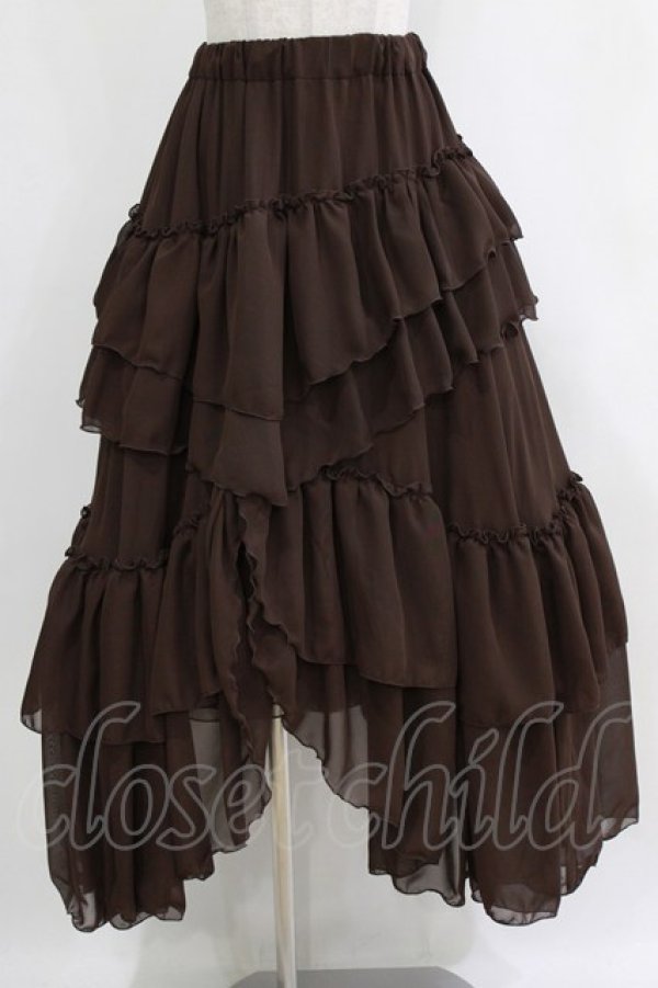 画像1: Sheglit / "Empress"ロングフリルスカート M 茶 H-26-01-04-018-EL-SK-KB-ZH (1)
