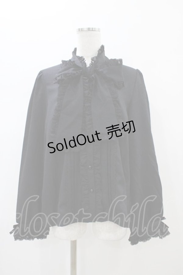 画像1: DearMyLove / レースフリルたっぷり上品ボウタイリボンブラウス 3L ブラック H-26-01-05-1047-EL-BL-NS-ZH (1)