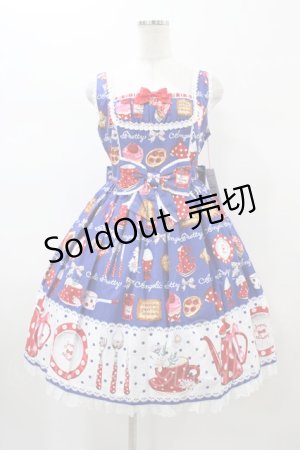 画像: Angelic Pretty / French Cafe 切替ジャンパースカートSet Free ブルー H-26-01-05-1052-AP-OP-NS-ZH