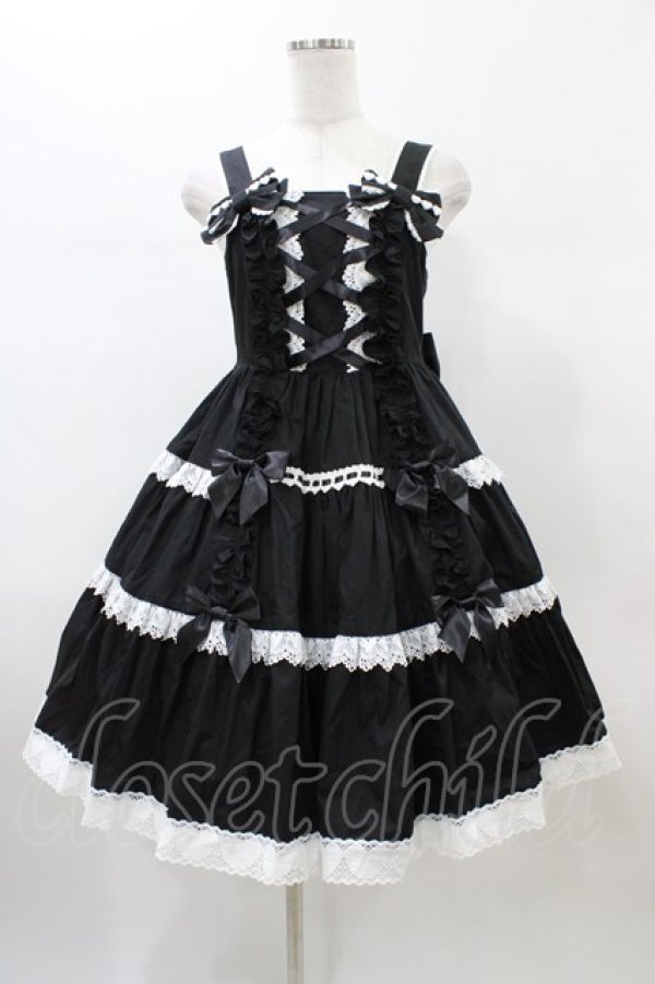 画像1: Angelic Pretty / 肩リボンジャンパースカート Free ブラック H-26-01-05-1058-AP-OP-NS-ZH (1)