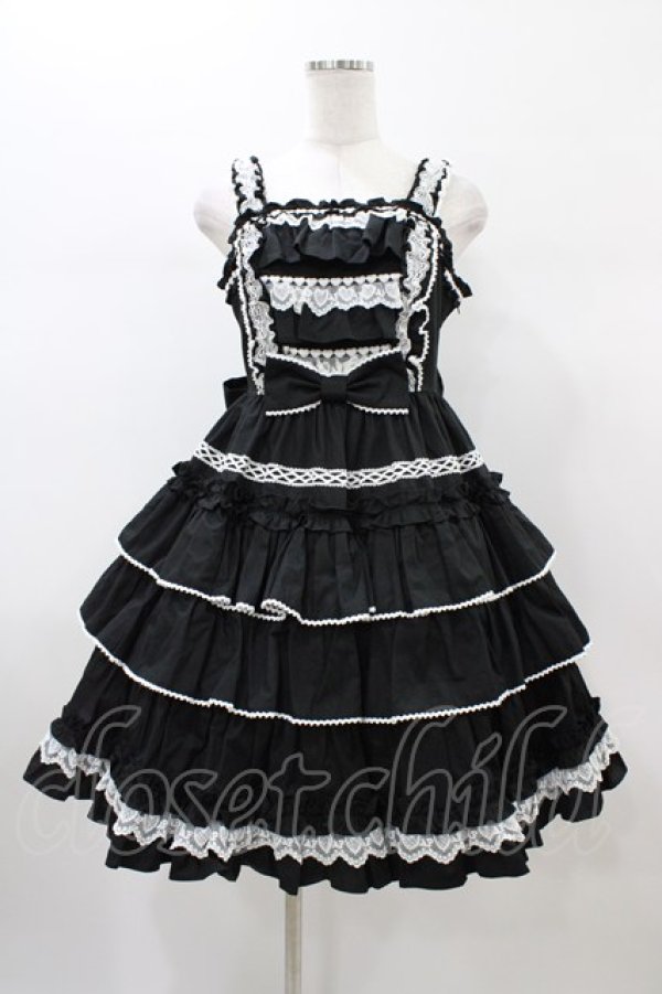 画像1: Angelic Pretty / Prettyフリルジャンパースカート Free ブラック H-26-01-05-1059-AP-OP-NS-ZH (1)