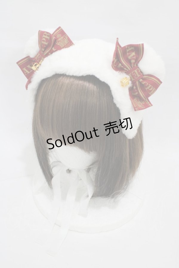 画像1: Angelic Pretty / Crownロゴリボンくま耳ヘッドドレス  オフ/レッド H-26-01-05-1024-AP-AC-NS-ZH (1)