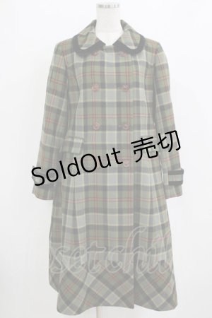 画像: Jane Marple / ウールタータンのダブルボタンコート  グリーン H-26-01-06-031-JM-CO-KB-ZH