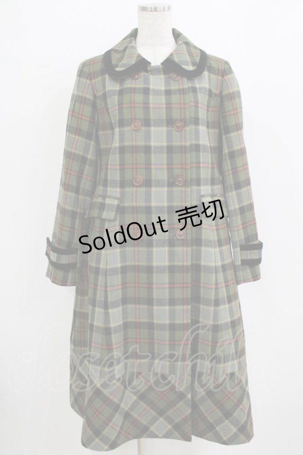 画像1: Jane Marple / ウールタータンのダブルボタンコート  グリーン H-26-01-06-031-JM-CO-KB-ZH (1)