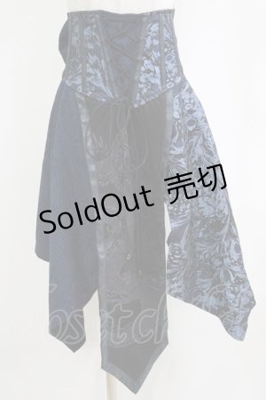 画像: Qutie Frash / 帯風ロングオーバーコルセット  黒×青 H-26-01-06-033-QU-SK-KB-ZH